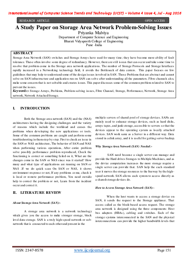 (PDF) A Study Paper on Storage Area Network ProblemSolving Issues