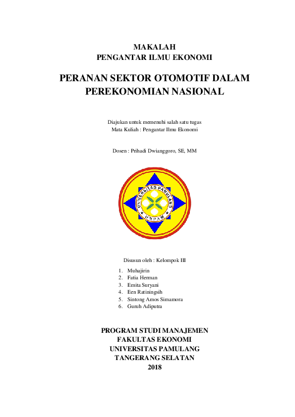 Pdf Peranan Sektor Otomotif Dalam Perekonomian Nasional Program Studi Manajemen Fakultas Ekonomi Universitas Pamulang Tangerang Selatan 2018 Firmansya Irwan Academia Edu