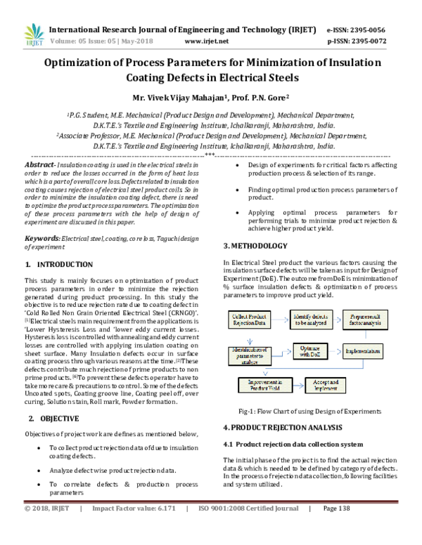 (PDF) Optimization of Process Parameters for Minimization of Insulation ...