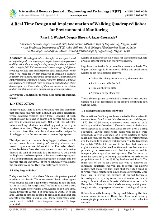 (PDF) A Real Time Design and Implementation of Walking Quadruped Robot ...