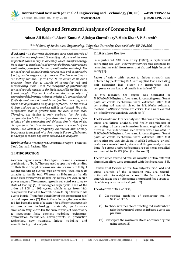 (PDF) Design and Structural Analysis of Connecting Rod IRJET Journal Academia.edu