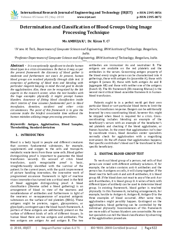 (PDF) Determination and Classification of Blood Groups Using Image ...