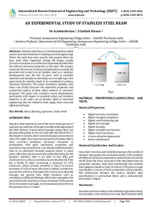 (PDF) AN EXPERIMENTAL STUDY OF STAINLESS STEEL BEAM