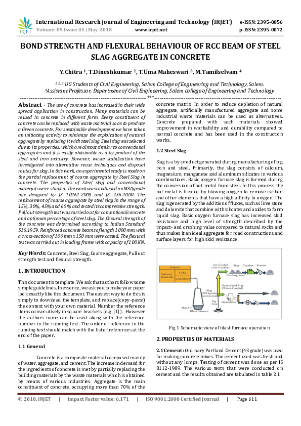 (PDF) BOND STRENGTH AND FLEXURAL BEHAVIOUR OF RCC BEAM OF STEEL SLAG ...