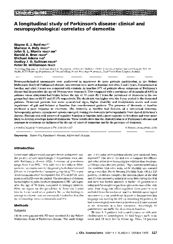 (PDF) A longitudinal of Parkinson's disease: clinical and ...