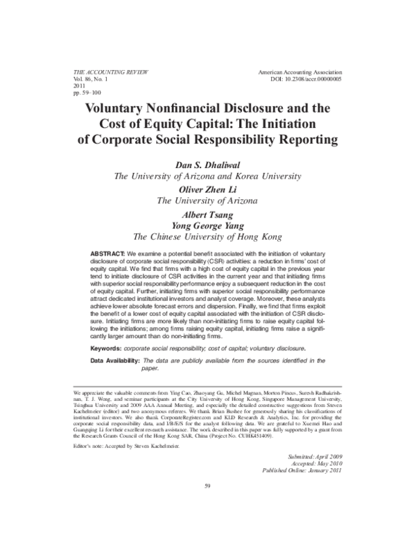 (PDF) Voluntary Nonfinancial Disclosure and the Cost of Equity Capital ...