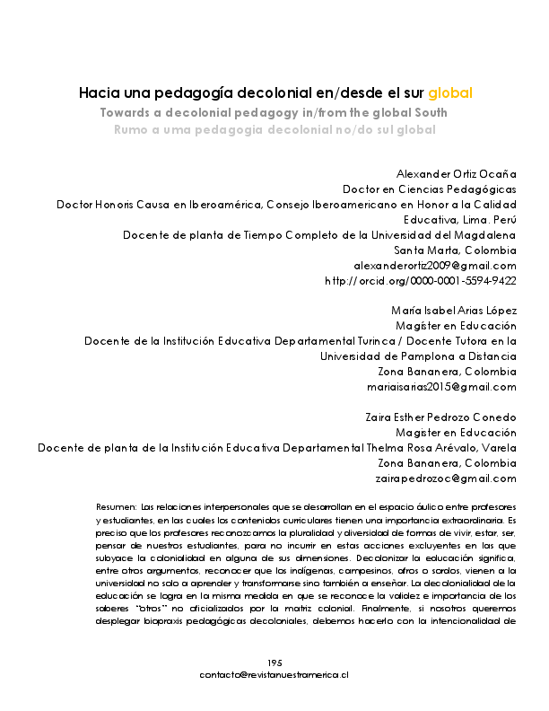 Hacia una pedagogía decolonial en/desde el Sur Global
