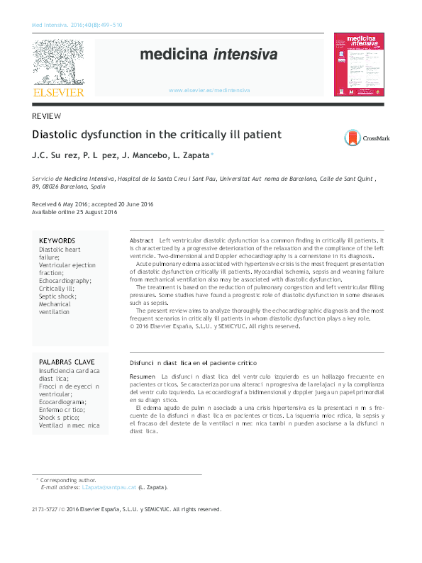 (PDF) Diastolic dysfunction in the critically ill patient