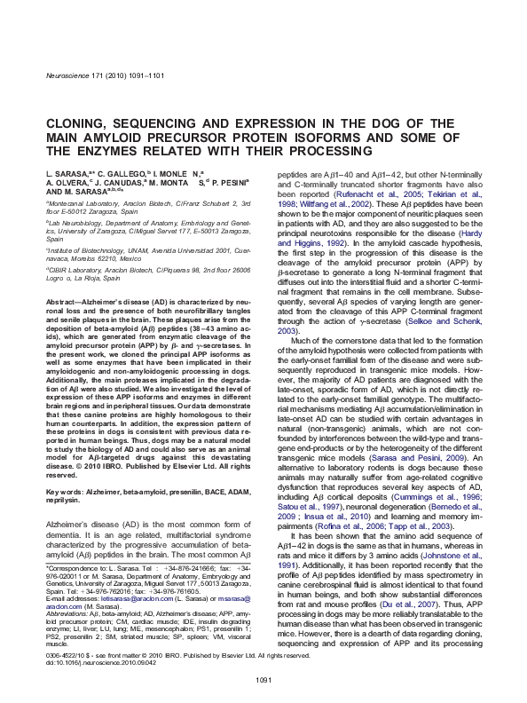 (PDF) Cloning, sequencing and expression in the dog of the main amyloid ...