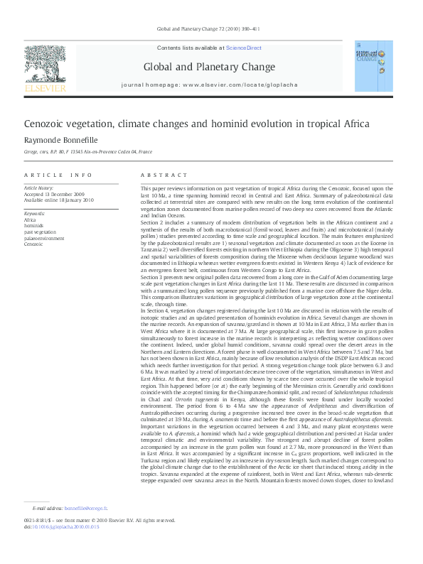 (PDF) Cenozoic vegetation, climate changes and hominid evolution in ...