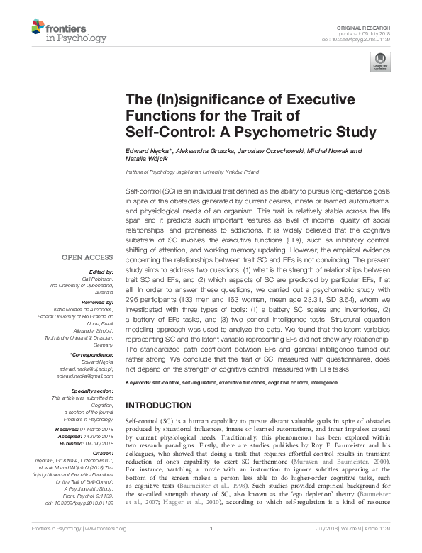 (PDF) The (In)significance of Executive Functions for the Trait of Self ...