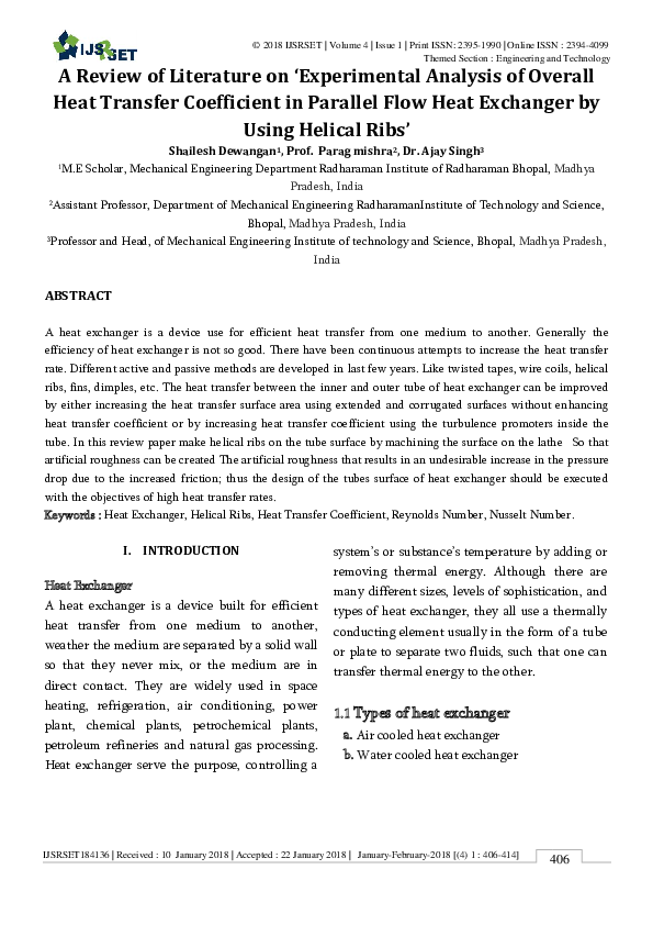 (PDF) A Review of Literature on 'Experimental Analysis of Overall Heat ...