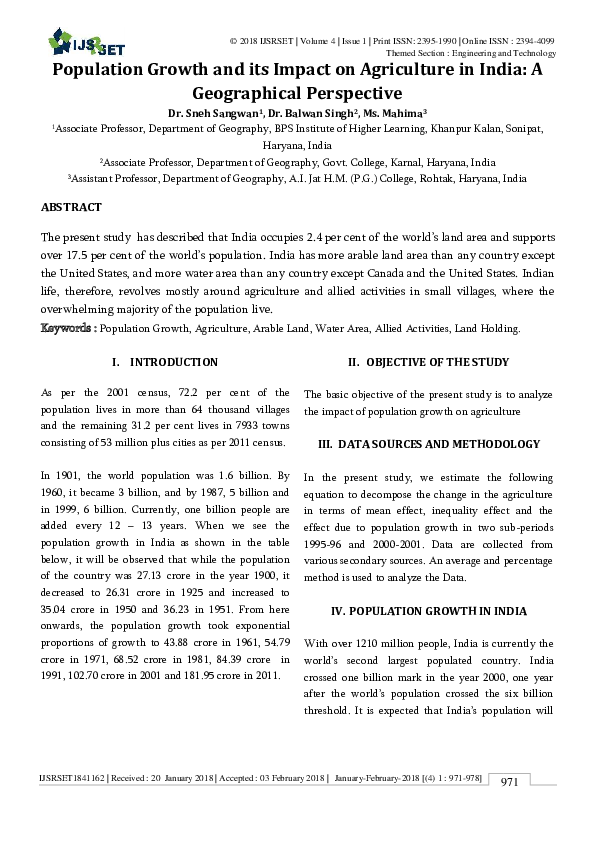 (PDF) Population Growth and its Impact on Agriculture in India: A ...