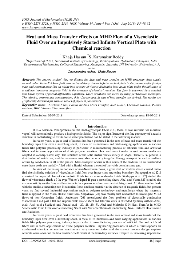 (PDF) Heat and Mass Transfer effects on MHD Flow of a Viscoelastic ...