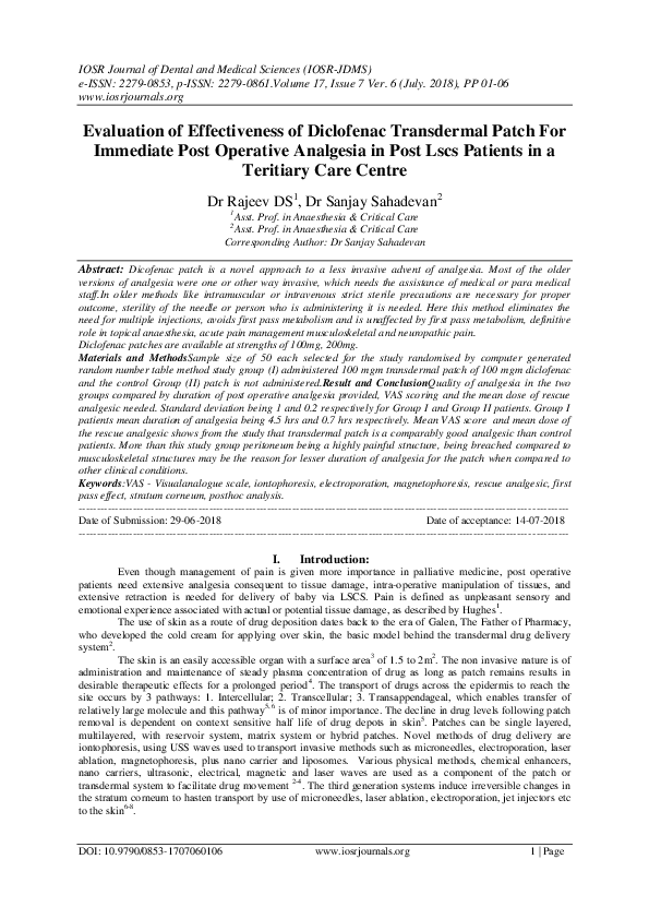 (PDF) Evaluation of Effectiveness of Diclofenac Transdermal Patch For ...