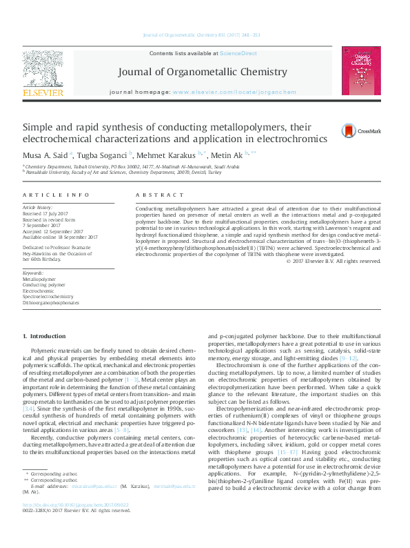 (PDF) Simple and rapid synthesis of conducting metallopolymers, their ...