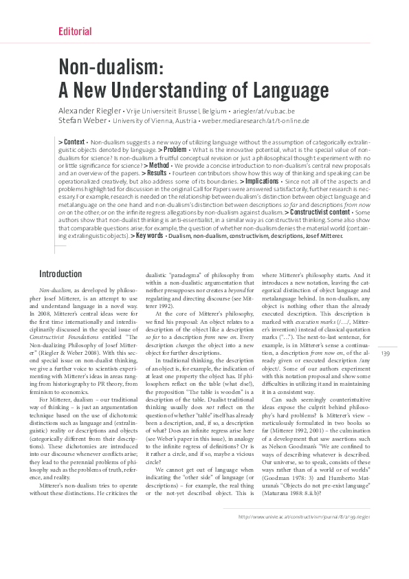Nondualism A New Understanding of Language