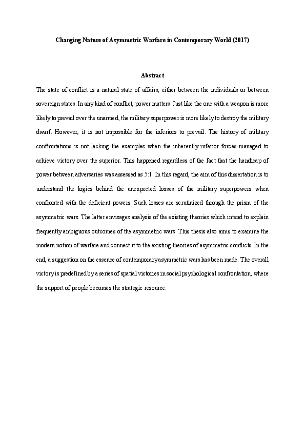 Changing Nature of Asymmetric Warfare in Contemporary World (2017)