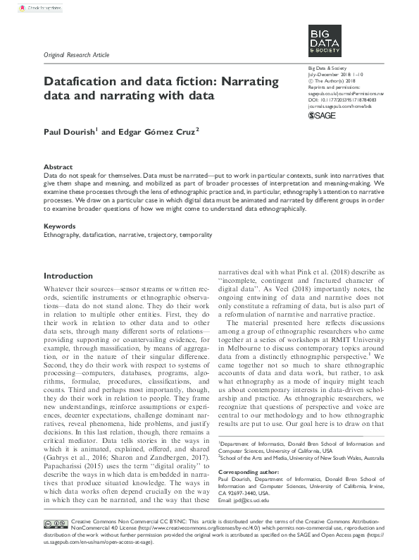 (PDF) Datafication and data fiction: Narrating data and narrating with data