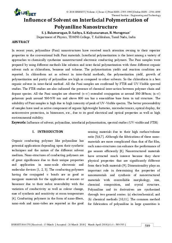 (PDF) Influence of Solvent on Interfacial Polymerization of Polyaniline ...