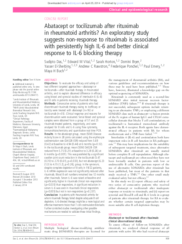(PDF) Abatacept or tocilizumab after rituximab in rheumatoid arthritis ...