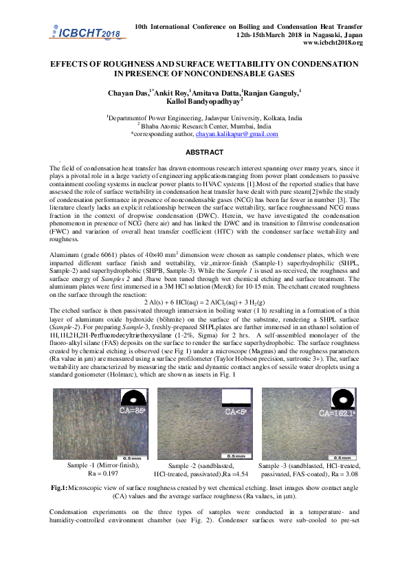(PDF) EFFECTS OF ROUGHNESS AND SURFACE WETTABILITY ON CONDENSATION IN ...