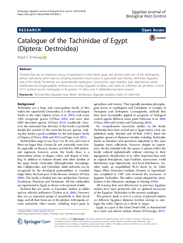 (PDF) Catalogue of the Tachinidae of Egypt (Diptera: Oestroidea)