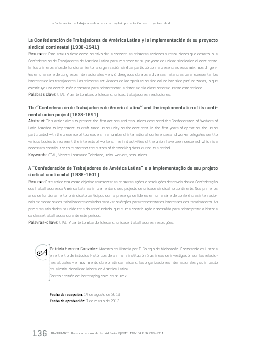 (PDF) La Confederación de Trabajadores de América Latina y la