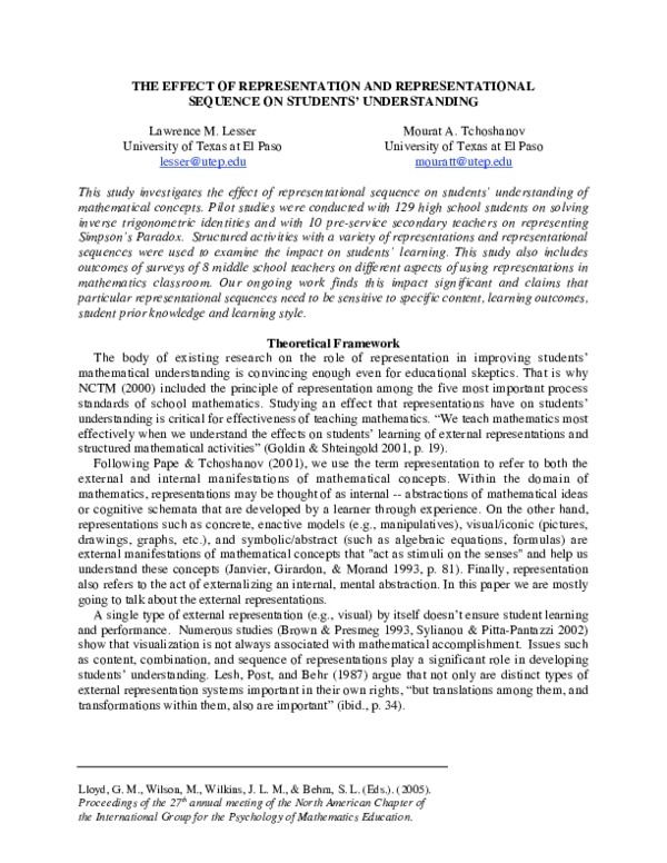 (PDF) THE EFFECT OF REPRESENTATION AND REPRESENTATIONAL SEQUENCE ON ...