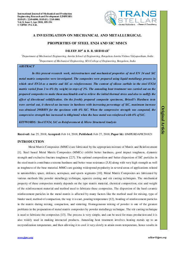 (PDF) A INVESTIGATION ON MECHANICAL AND METALLURGICAL PROPERTIES OF ...
