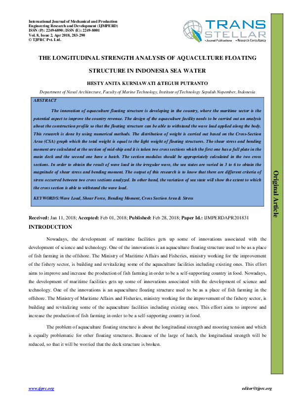 (PDF) THE LONGITUDINAL STRENGTH ANALYSIS OF AQUACULTURE FLOATING ...
