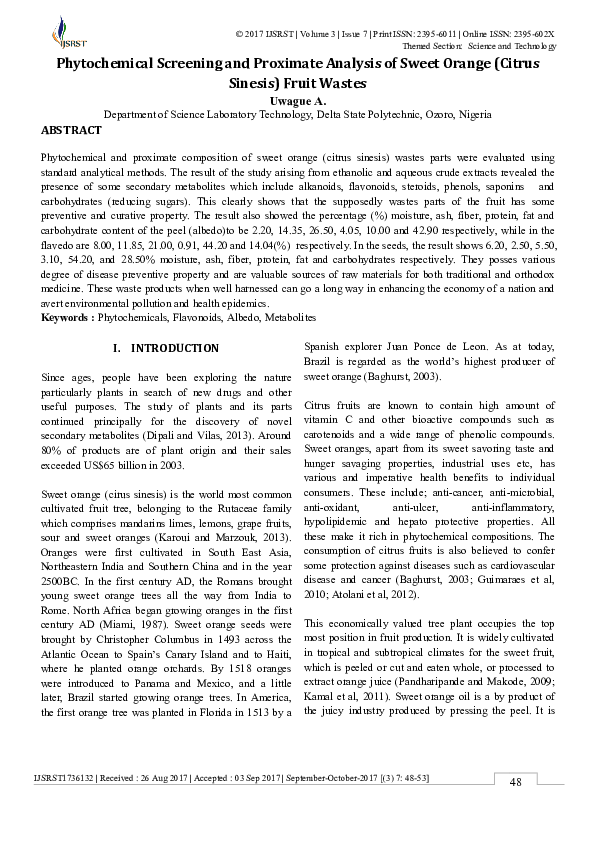 (PDF) Phytochemical Screening and Proximate Analysis of Sweet Orange ...