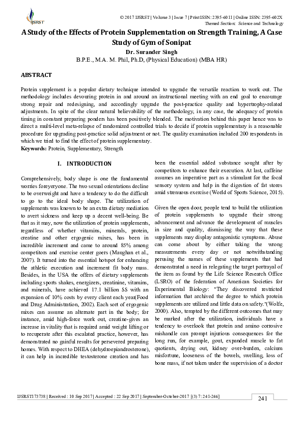 (PDF) A Study of the Effects of Protein Supplementation on Strength ...