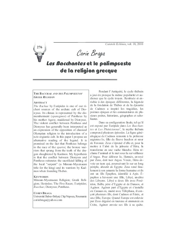 (PDF) Les Bacchantes et le palimpseste de la religion grecque
