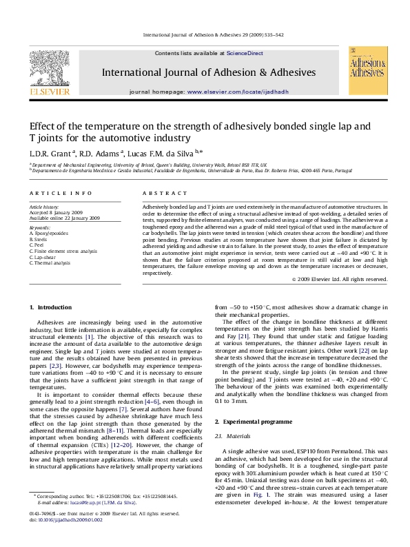 (PDF) Effect of the temperature on the strength of adhesively bonded ...