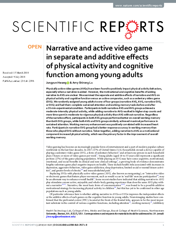 (PDF) Narrative and active video game in separate and additive effects ...
