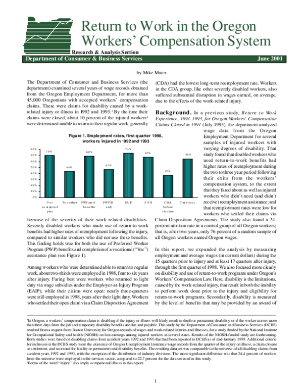 (PDF) Return to Work in the Oregon Workers' Compensation System