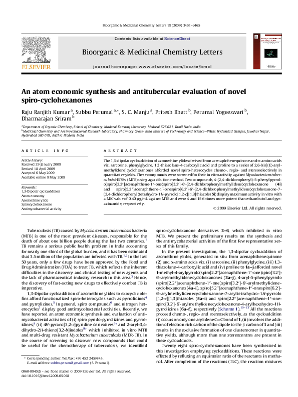 (PDF) An atom economic synthesis and antitubercular evaluation of novel ...