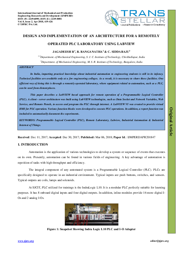 (PDF) DESIGN AND IMPLEMENTATION OF AN ARCHITECTURE FOR A REMOTELY ...