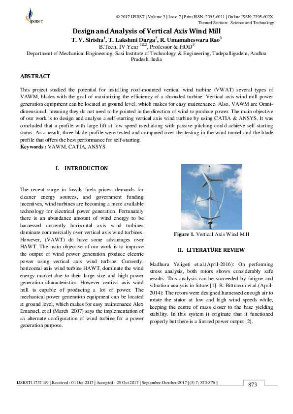 (PDF) Design and Analysis of Vertical Axis Wind Mill