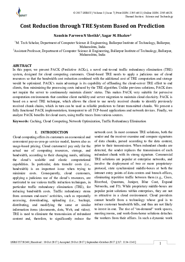 (PDF) Cost Reduction through TRE System Based on Prediction
