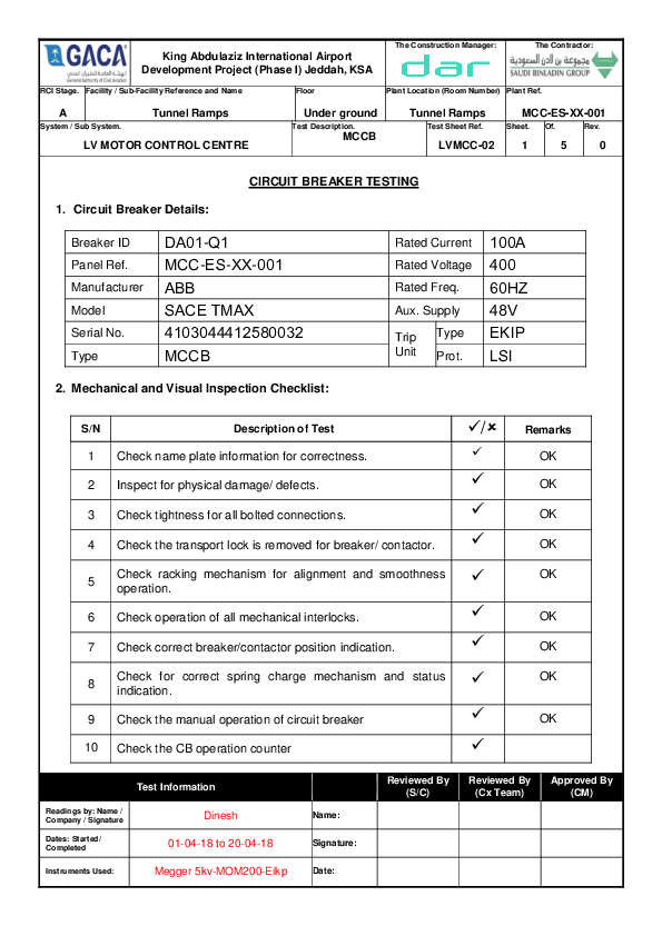 (DOC) circuit breaker Testing 1. Circuit Breaker Details Breaker ID