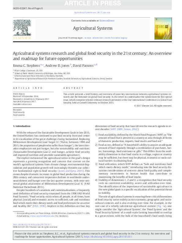 (PDF) Agricultural systems research and global food security in the ...