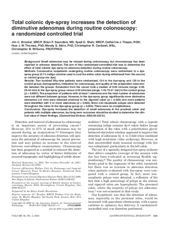 (PDF) Total colonic dyespray increases the detection of diminutive