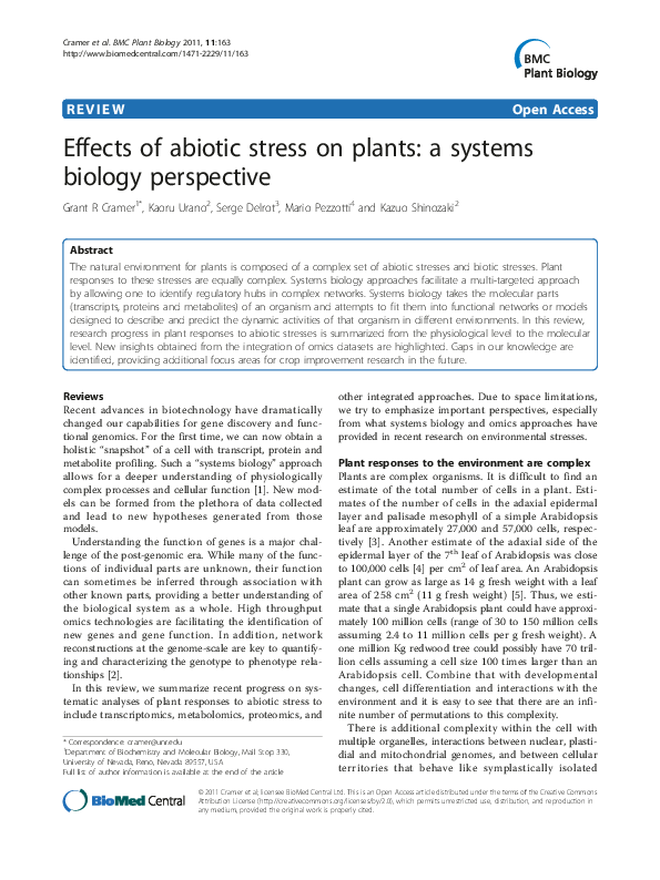 (PDF) Effects of abiotic stress on plants: a systems biology perspective