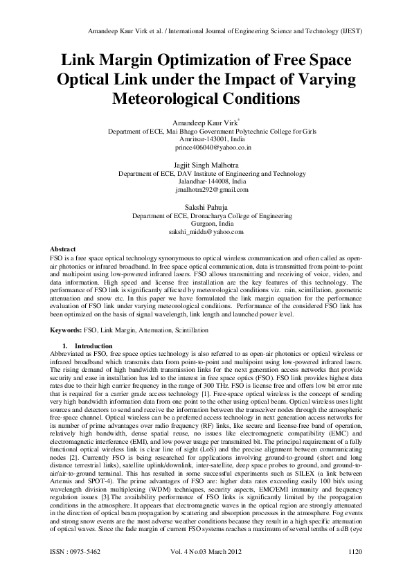 (PDF) Link Margin Optimization of Free Space Optical Link under the ...