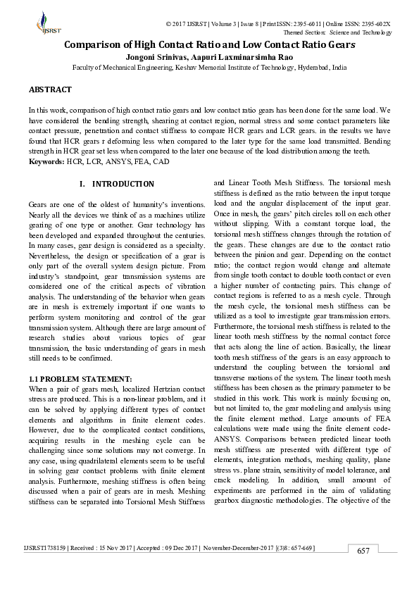 (PDF) Comparison of High Contact Ratio and Low Contact Ratio Gears