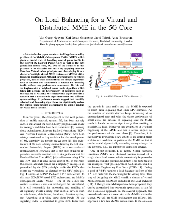 (PDF) On Load Balancing for a Virtual and Distributed MME in the 5G Core