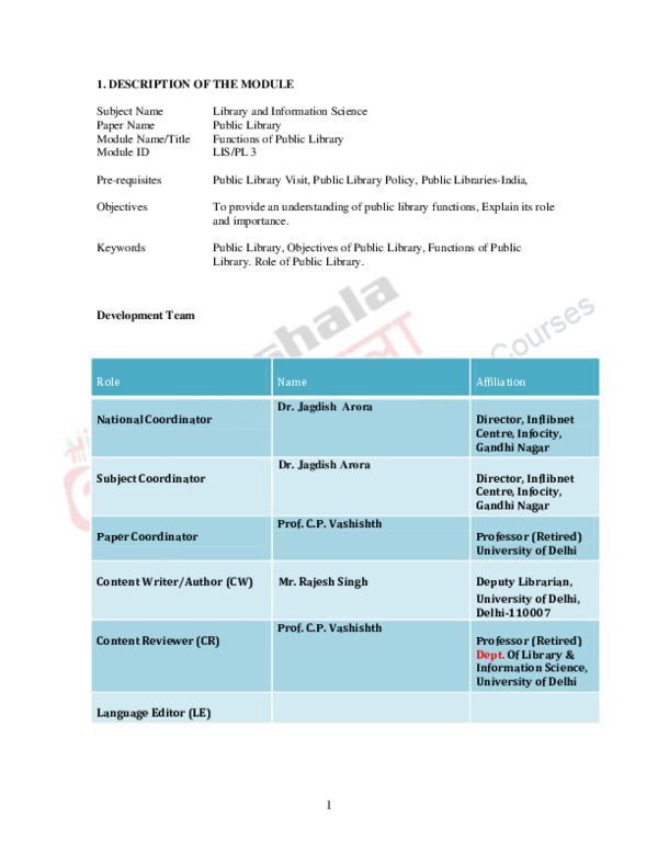 (PDF) Functon of library