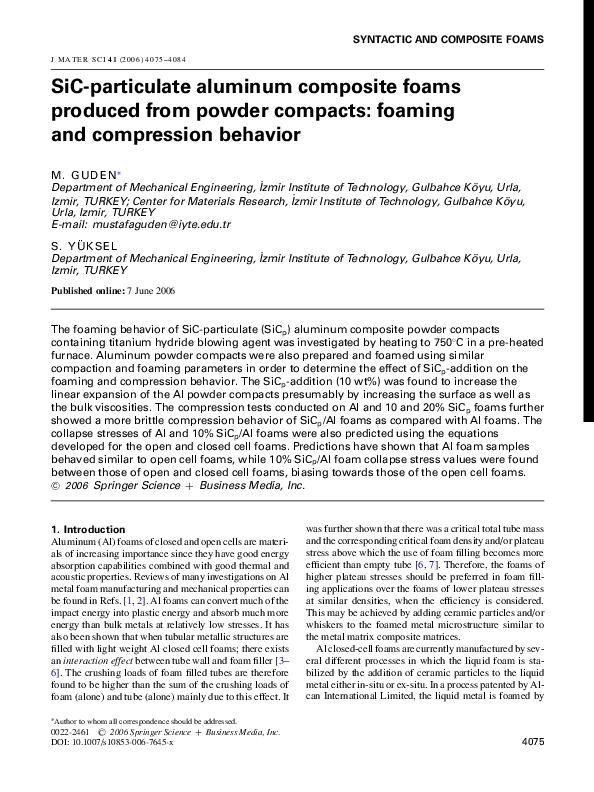 (PDF) SYNTACTIC AND COMPOSITE FOAMS SiC-particulate aluminum composite ...
